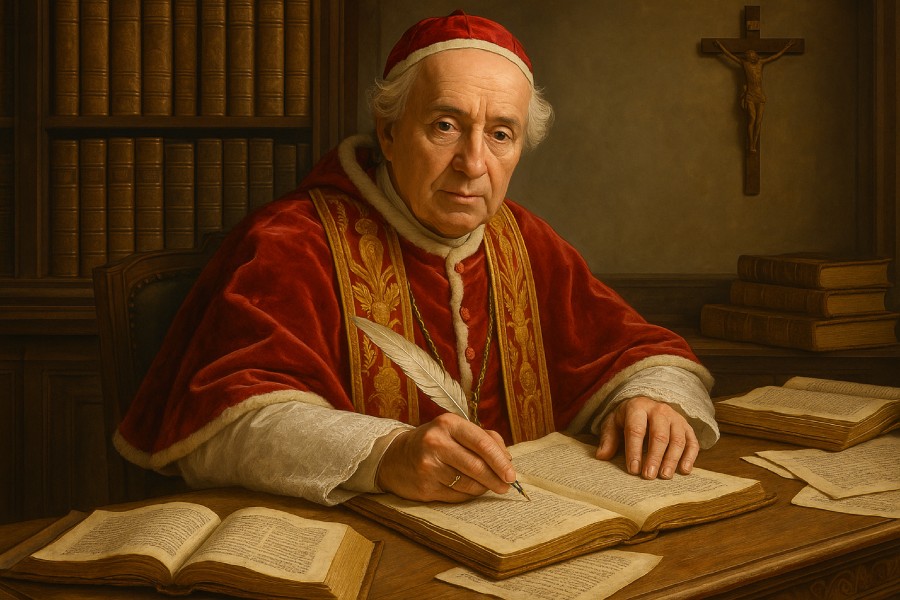 Bento XIV - Prospero Lambertini escrevendo De Servorum Dei Beatificatione et Beatorum Canonizatione