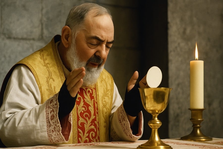 Santo Padre Pio Celebrando a Missa